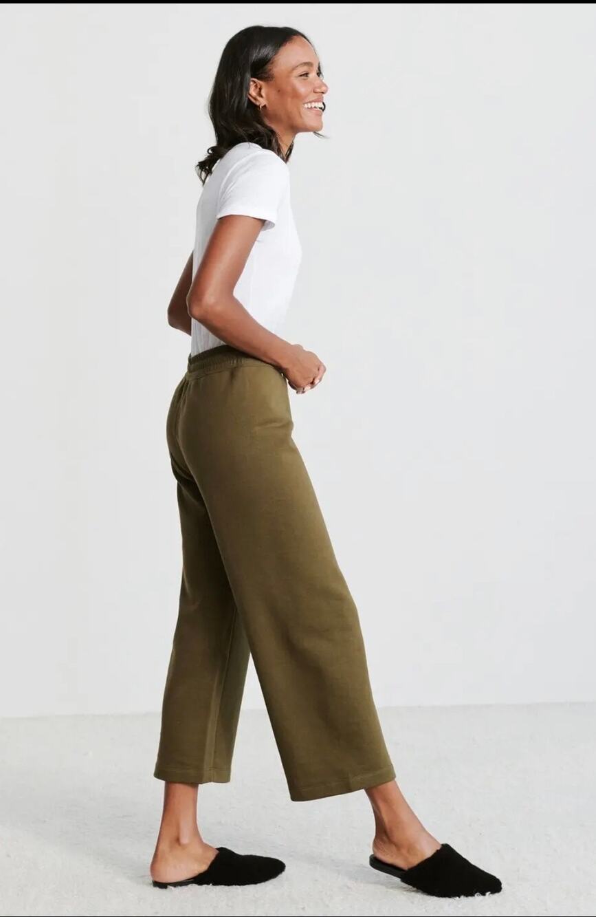 Jenni Kayne Marina Cotton Wide Leg Sweatpants Olive Green Size Medium